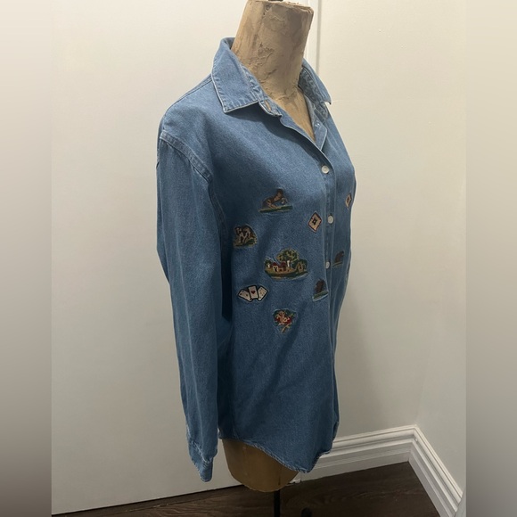 VINTAGE Jean Button-Up shirt w/ embroidery - Picture 12 of 16
